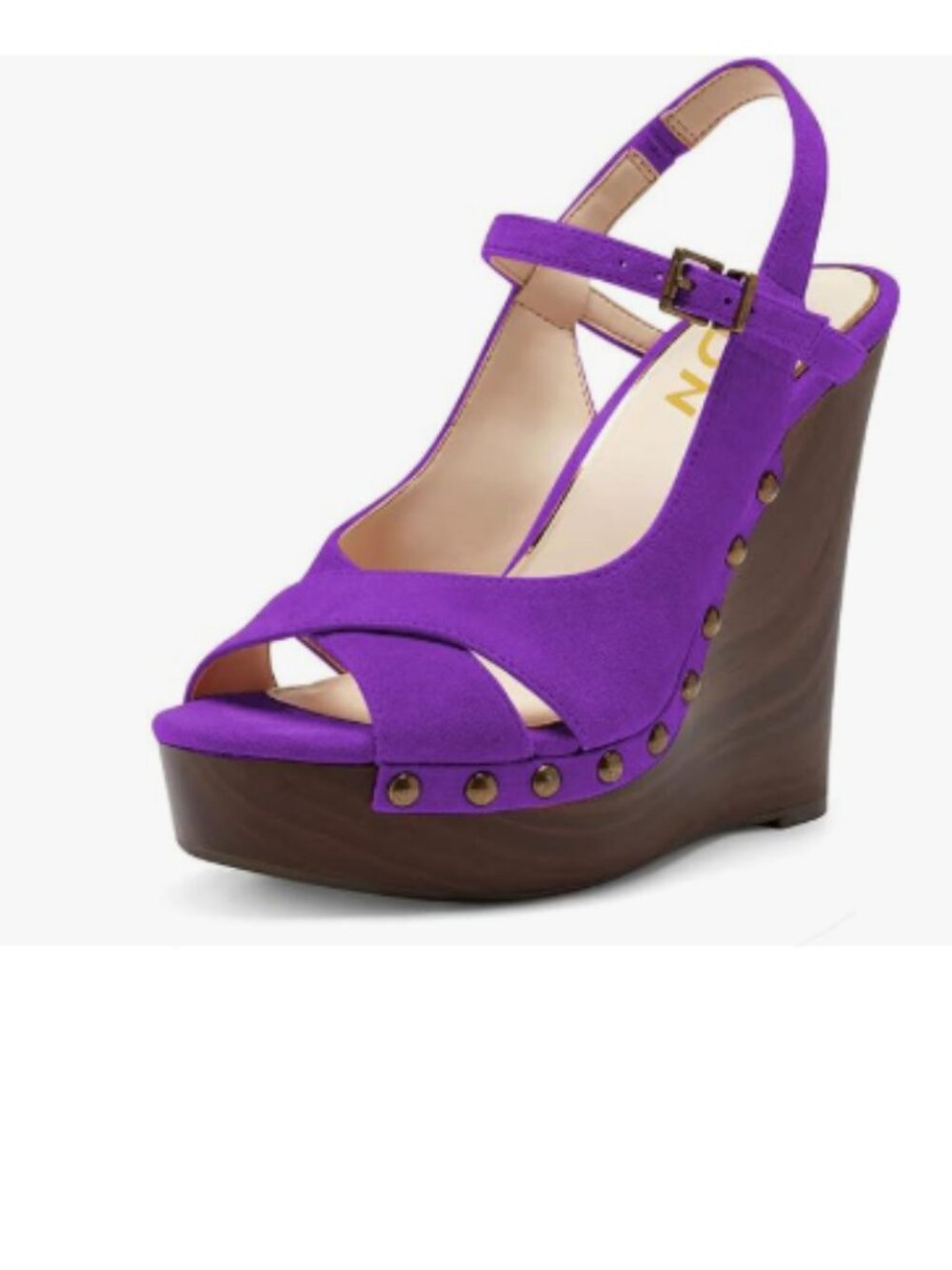 YDN Purple Peep Toe Platform Sandals Studded Wedge High Heels Cutout Shoes